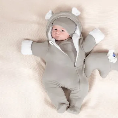 Kombinezon przejściowy niemowlęcy z kapturem, ocieplany, szary, Nicol