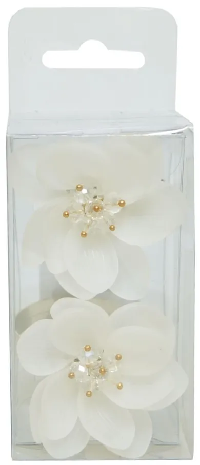 Komplet 2 serwetników obrączkowych, białe kwiaty, z perłami, 4,5-4,5-6 cm