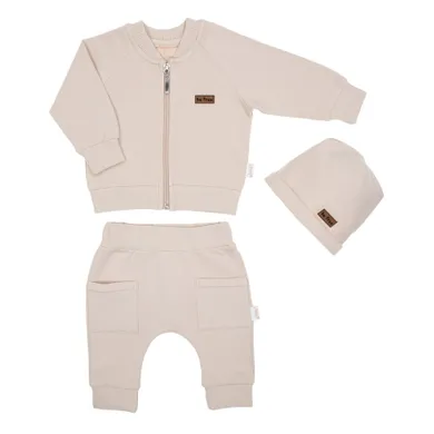 Komplet chłopięcy, Bluza, rozpinana, Spodnie dresowe, Czapka, beżowy, Nicol