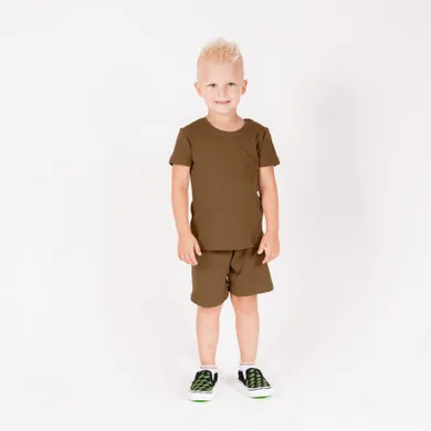 Komplet chłopięcy, Bluzka z krótkim rękawem, Szorty, brązowy, Nicol