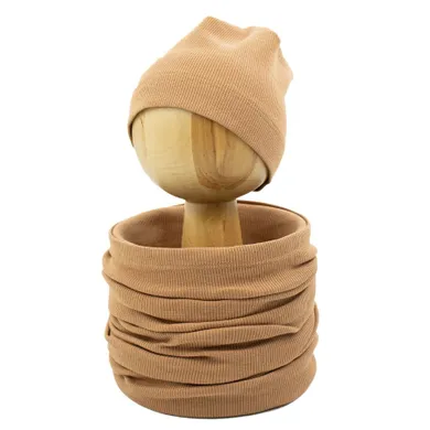 Komplet chłopięcy, Czapka, Komin, beżowy, Nicol