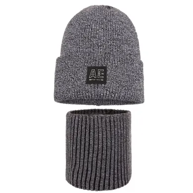 Komplet chłopięcy, Czapka, Komin, biało-czarny, Ambra