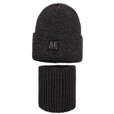 Komplet chłopięcy, Czapka, Komin, grafitowy, Ambra