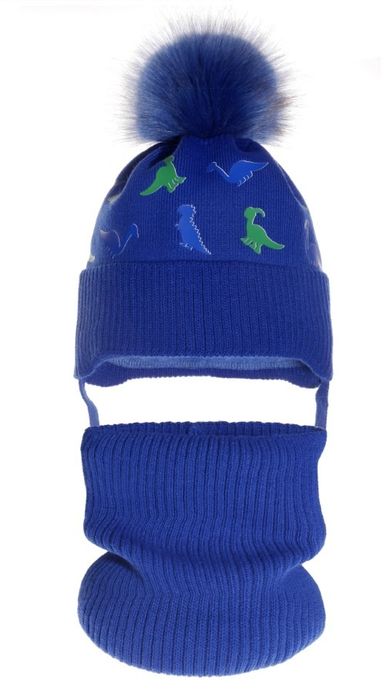 Komplet chłopięcy, Czapka, Komin, niebieski, Ambra