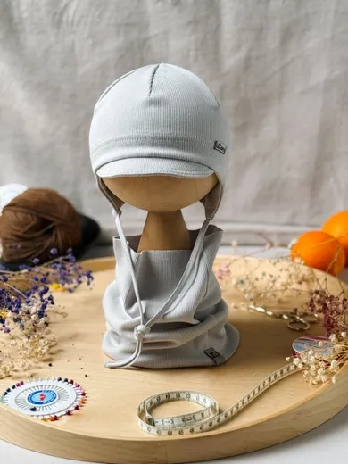 Komplet chłopięcy, Czapka, Komin, szary, Iltom