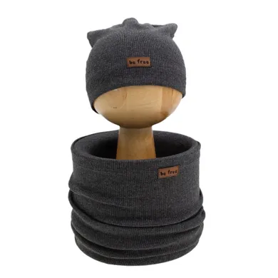 Komplet chłopięcy, Czapka, Komin, szary, Nicol