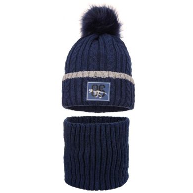 Komplet chłopięcy, Czapka z pomponem, Komin, niebieski, Ambra