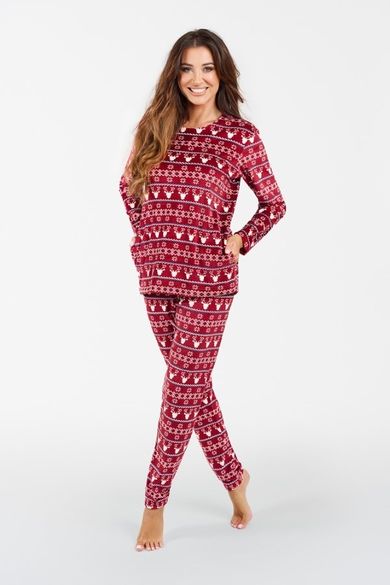 Komplet damski, Bluzka z długim rękawem, Spodnie, bordowy, Islandia, Italian Fashion