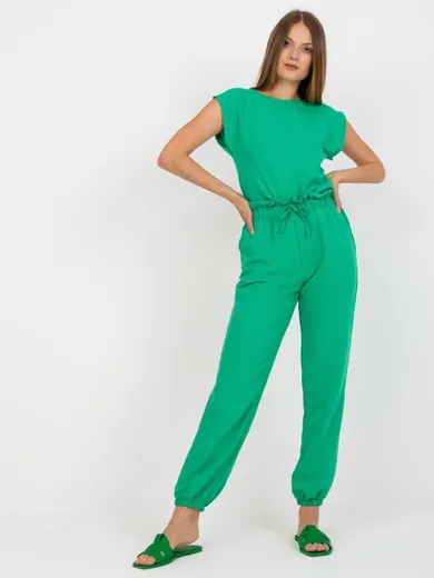 Komplet damski, Bluzka z krótkim rękawem, Spodnie dresowe, zielony, Rue Paris