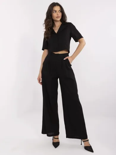 Komplet damski, Koszula z krótkim rękawem, Spodnie materiałowe, czarny, Factory Price