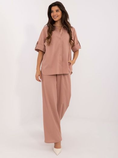 Komplet damski, lniany, różowy, Lakerta