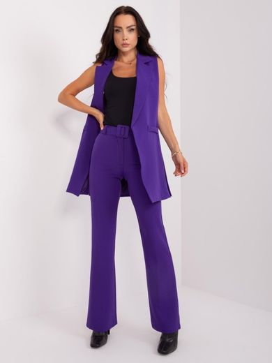 Komplet damski, Spodnie materiałowe, Kamizelka, fioletowy, Italy Moda