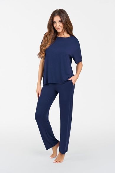 Komplet damski, T-shirt, Spodnie, plus size, granatowy, Akord, Italian Fashion
