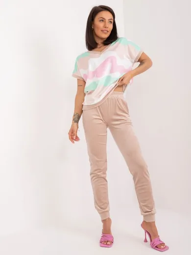 Komplet damski, T-shirt, Spodnie welurowe, mix, Rue Paris