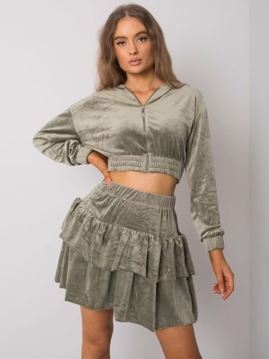 Komplet damski, welurowy, khaki, Fancy