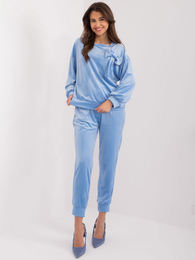 Komplet damski, welurowy, niebieski, Italy Moda