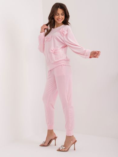 Komplet damski, welurowy, różowy, Italy Moda
