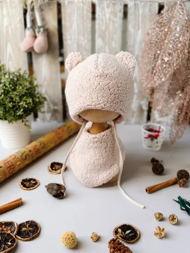 Komplet dziecięcy, Czapka, Chustka, beżowy, Iltom