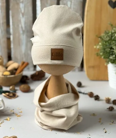 Komplet dziecięcy, Czapka, Komin, jasnobeżowy, Iltom