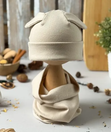 Komplet dziecięcy, Czapka, Komin, jasnobeżowy, Iltom