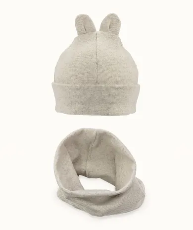 Komplet dziecięcy, Czapka, Komin, prążkowany, beżowy, Iltom