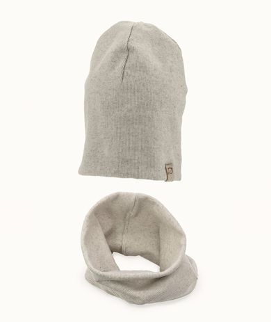 Komplet dziecięcy, Czapka, Komin, prążkowany, beżowy, Iltom