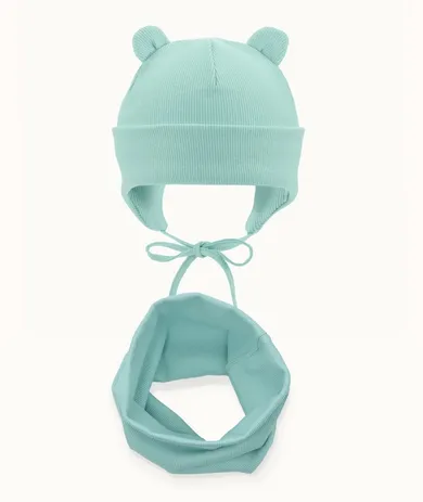 Komplet dziecięcy, Czapka, Komin, prążkowany, niebieski, Iltom