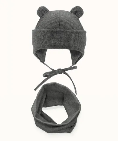 Komplet dziecięcy, Czapka, Komin, prążkowany, szary, Iltom