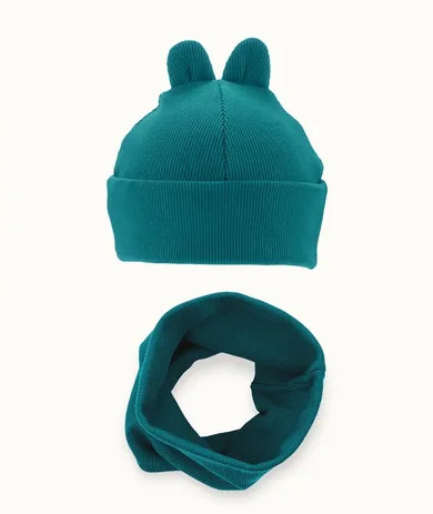 Komplet dziecięcy, Czapka, Komin, prążkowany, zielony, Iltom