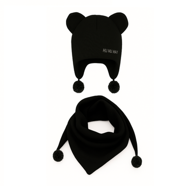 Komplet dziecięcy, Czapka z pomponami, Chustka, czarny, Iltom