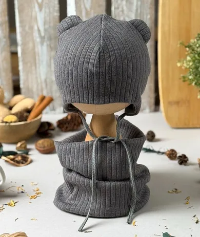 Komplet dziecięcy, sweterkowy, Czapka, Komin, grafitowy, Iltom