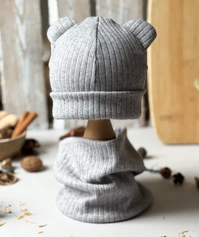 Komplet dziecięcy, sweterkowy, Czapka, Komin, szary, Iltom