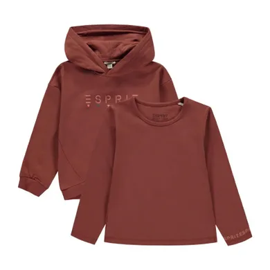 Komplet dziewczęcy, Bluzka z długim rękawem, Bluza z kapturem, brązowy, Eprit