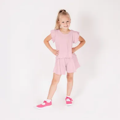 Komplet dziewczęcy, Bluzka z krótkim rękawem, Szorty, różowy, Nicol