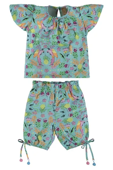 Komplet dziewczęcy, Bluzka z krótkim rękawem, Szorty, zielony, Up Baby