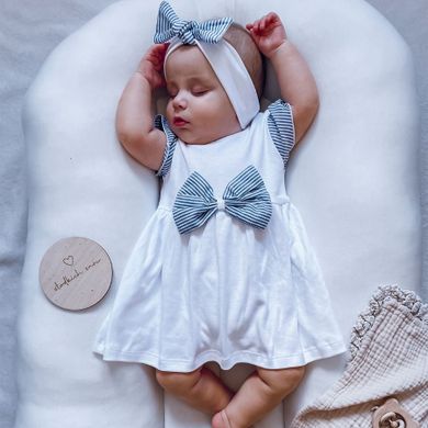 Komplet dziewczęcy, Body sukienka z krótkim rękawem, Opaska, biały, Nicol