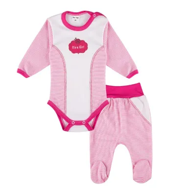 Komplet dziewczęcy, Body z długim rękawem, Półśpiochy, różowo-biały, Tup Tup
