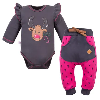 Komplet dziewczęcy, Body z długim rekawem, Spodnie dresowe, różowy, Eevi