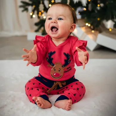 Komplet dziewczęcy, Body z długim rekawem, Spodnie dresowe, różowy, Eevi