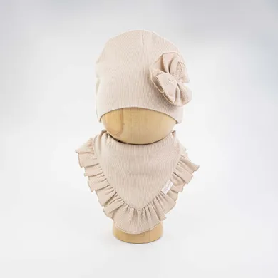 Komplet dziewczęcy, Czapka, Apaszka, beżowy, Nicol