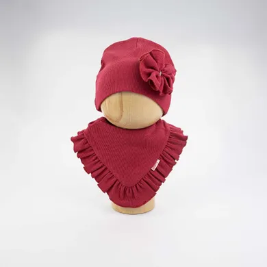 Komplet dziewczęcy, Czapka, Apaszka, bordowy, Nicol