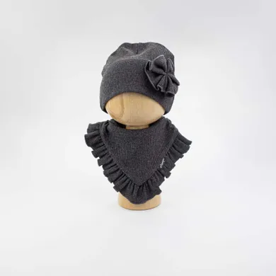 Komplet dziewczęcy, Czapka, Apaszka, grafitowy, Nicol