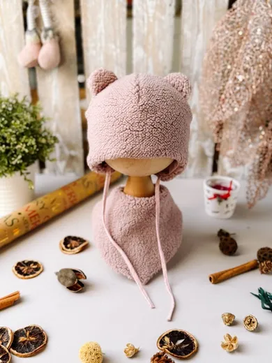 Komplet dziewczęcy, Czapka, Chustka, różowy, Iltom