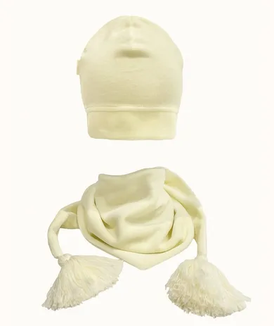 Komplet dziewczęcy, Czapka, Chustka, welurowy, żółty, Iltom