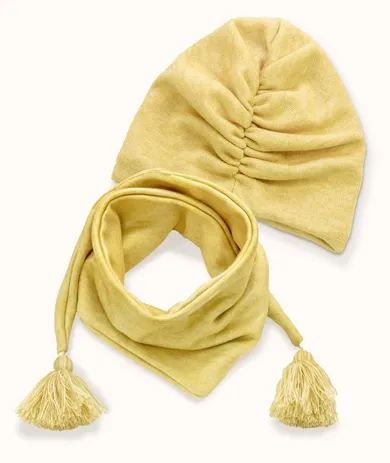 Komplet dziewczęcy, Czapka, Chustka, żółty, Iltom