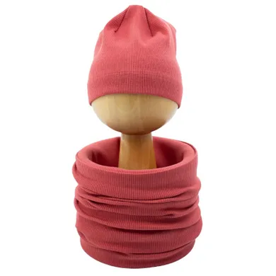 Komplet dziewczęcy, Czapka, Komin, koralowy, Nicol