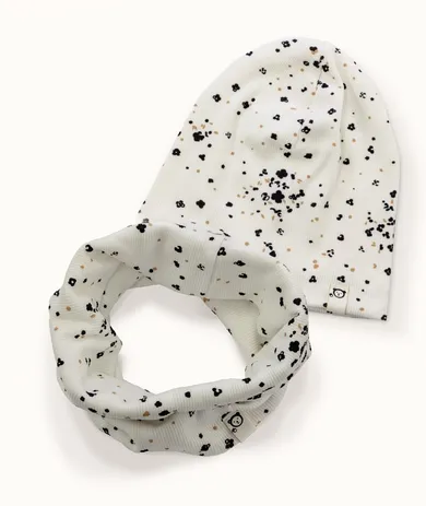 Komplet dziewczęcy, Czapka, Komin, prążkowany, ecru, Iltom