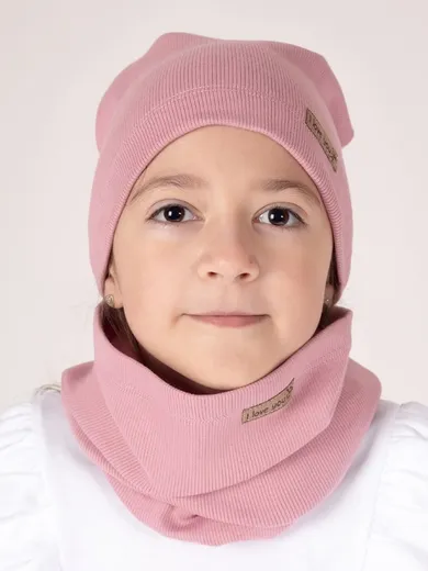 Komplet dziewczęcy, Czapka, Komin, prążkowany, wrzosowy, Nicol