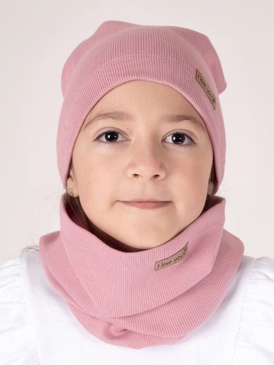 Komplet dziewczęcy, Czapka, Komin, prążkowany, wrzosowy, Nicol