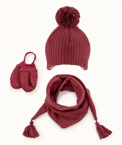 Komplet dziewczęcy, Czapka, Komin, Rękawiczki na sznurku, czerwony, Iltom